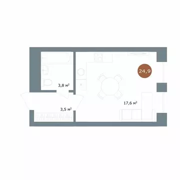 Квартира-студия: Новосибирск, улица Костычева, 19/1 (24.9 м)