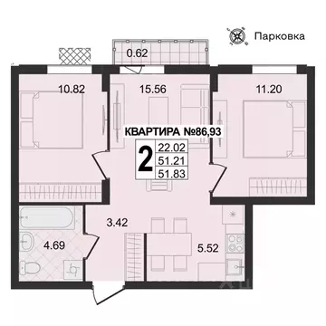 2-к кв. Владимирская область, Муром Новая Слобода мкр,  (51.83 м)