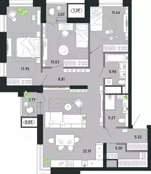 3-к кв. Тульская область, Тула Премьер Парк жилой комплекс (110.77 м)