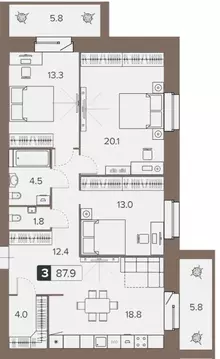 3-к кв. Брянская область, Брянск пер. 22-го съезда КПСС, 63А (92.2 м)