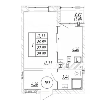 1-к кв. Калининградская область, Зеленоградск  (29.09 м)