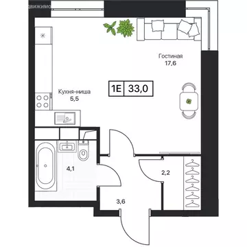 Квартира-студия: Пушкино, ЖК Пушкино Град (32.6 м)