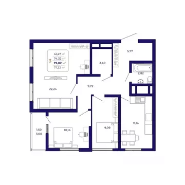 3-к кв. Башкортостан, Уфа Затон-Восточный жилрайон, Паруса жилой ...
