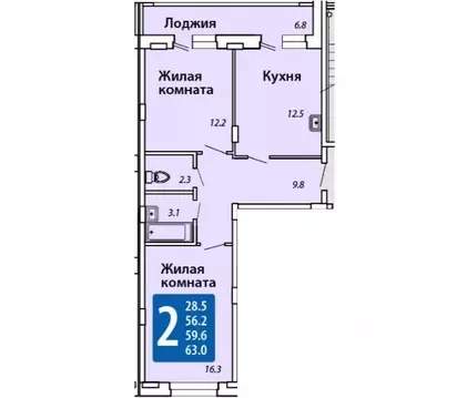 2-к кв. Чувашия, Новочебоксарск Советская ул., 54 (59.6 м)