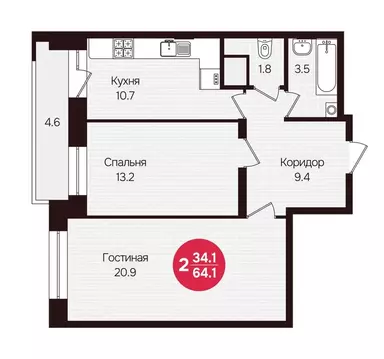 2-комнатная квартира: Новочебоксарск, улица 10-й Пятилетки, 5 (64.1 м)