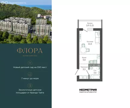 Квартира-студия: Сочи, улица Искры, 66/9к7 (26 м)