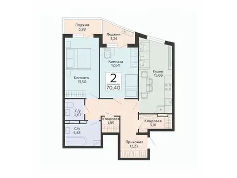 2-к кв. Воронежская область, Воронеж ул. Туполева, 5Н (70.4 м)