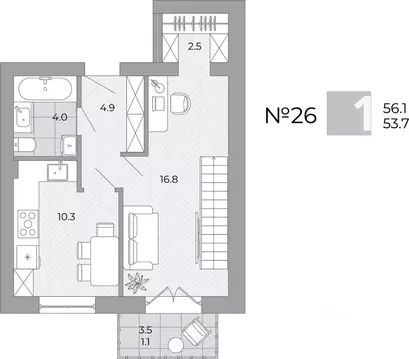 1-к кв. Калининградская область, Гурьевский муниципальный округ, пос. ...