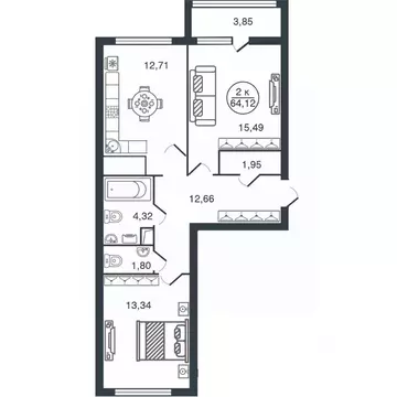 2-к кв. Тверская область, Тверь Бурашевское ш., 60 (64.12 м)