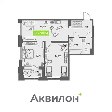 2-к кв. Архангельская область, Архангельск ул. Розы Шаниной, 4 (58.84 ...