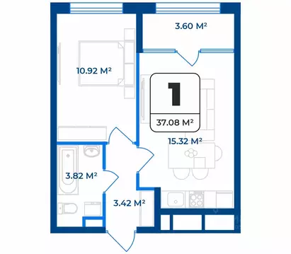 1-к кв. Рязанская область, Рязань Телецентр жилрайон,  (37.08 м)