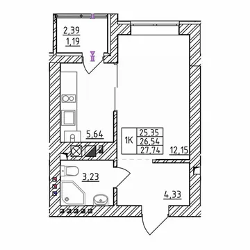 1-к кв. Калининградская область, Зеленоградск  (27.74 м)