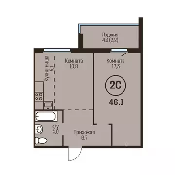 2-к кв. Алтайский край, Барнаул  (46.1 м)