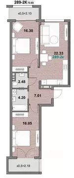2-к кв. Калининградская область, Зеленоградск ул. Гагарина (72.65 м)