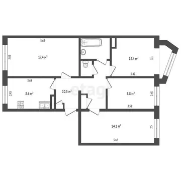 4-комнатная квартира: Елизово, Школьная улица, 1Б (77.2 м)