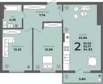 2-к кв. Калининградская область, Калининград ул. Генерала Толстикова, ...