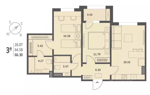 2-к кв. Воронежская область, Воронеж Краснознаменная ул., 72 (66.3 м)