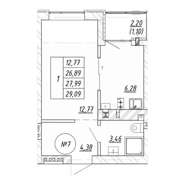 1-к кв. Калининградская область, Зеленоградск  (29.09 м)