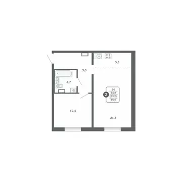2-к кв. Кировская область, Киров ул. Потребкооперации, 34к1 (53.2 м)