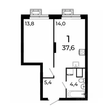 1-к кв. Нижегородская область, Нижний Новгород ул. Коперника, 15 (37.5 ...