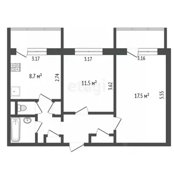 2-к кв. Белгородская область, Белгород ул. Губкина, 35 (51.1 м)