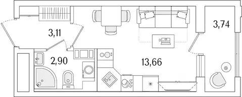Студия Санкт-Петербург Гранат жилой комплекс (21.54 м)