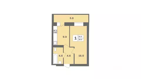 1-к кв. Башкортостан, Уфа Дагестанская ул., лит11 (38.0 м)