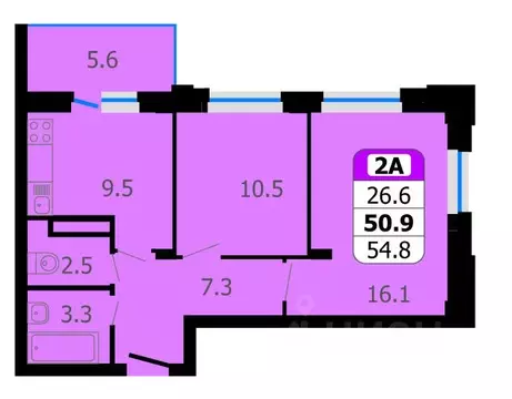 2-к кв. Чувашия, Новочебоксарск Восточная ул., 1к2 (54.8 м)