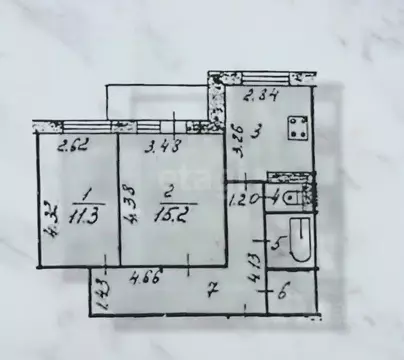 2-к кв. Коми, Ухта ул. Куратова, 14 (53.1 м)