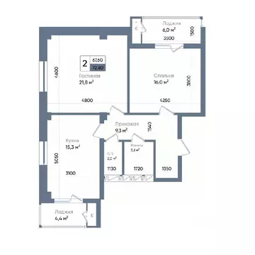 2-к кв. Ростовская область, Ростов-на-Дону просп. Стачки, 200с1 (74.5 ...