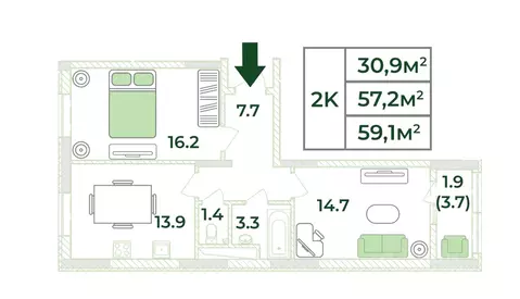 2-к кв. Крым, Симферопольский район, с. Мирное, Жигулина Роща мкр  ...