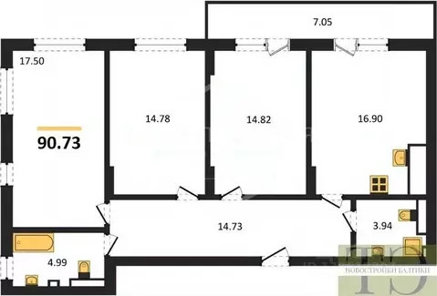 3-к кв. Калининградская область, Гурьевский муниципальный округ, пос. ...