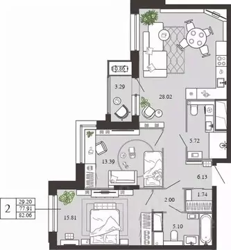 2-к кв. Тульская область, Тула ул. Фридриха Энгельса, 74 (82.06 м)