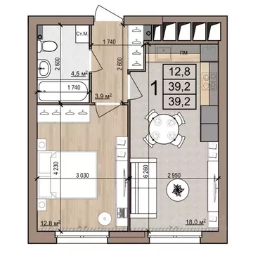 1-к кв. Рязанская область, Рязань ул. Новоселов, 33Б (39.2 м)