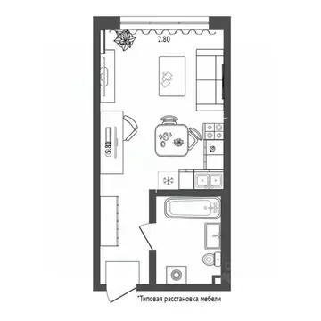 Студия Тюменская область, Тюмень ул. Пермякова, 43А (15.6 м)