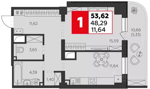1-к кв. Ростовская область, Батайск ул. Воровского, 53 (53.62 м)