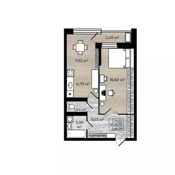 2-к кв. Ярославская область, Ярославль Аэропарк жилой комплекс (47.0 ...