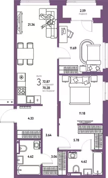 3-к кв. Тюменская область, Тюмень ул. Мельникайте, 42к1 (72.87 м)