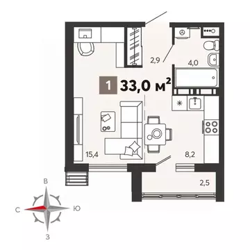 Студия Пензенская область, Пенза Новелла жилой комплекс (33.0 м)