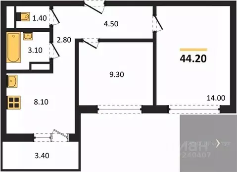 2-к кв. Воронежская область, Воронеж ул. Шибилкина, 9 (44.2 м)