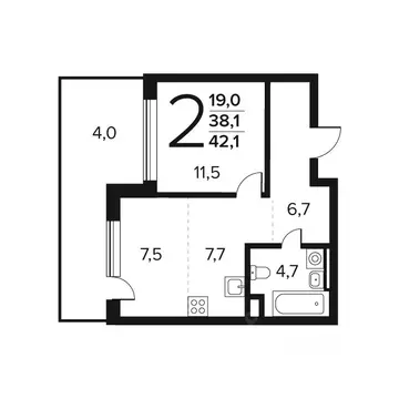 2-к кв. Москва Новые Ватутинки жилрайон, Заречный мкр,  (42.1 м)
