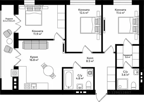 3-к кв. Калининградская область, Гурьевск Пражский жилой комплекс ...