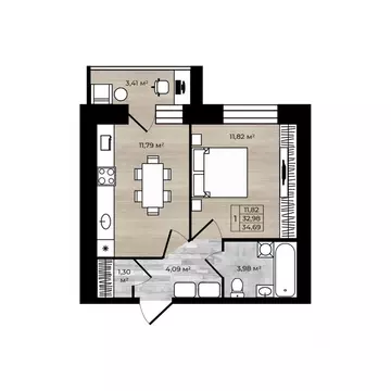 1-к кв. Ярославская область, Ярославль 2-й мкр,  (36.39 м)