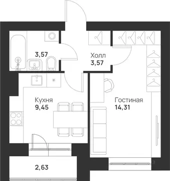 1-к кв. Тульская область, Тула ул. Героя России Зиничева, 1 (33.53 м)