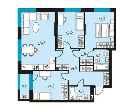4-к кв. Пермский край, Пермь ул. Пушкина, 91 (90.6 м)