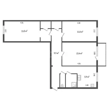 3-комнатная квартира: Сертолово, Парковая улица, 1 (60.8 м)