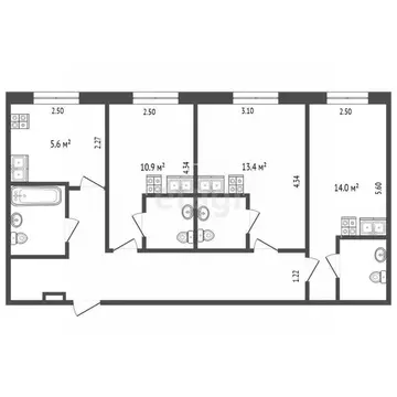 3-к кв. Тюменская область, Тюмень Севастопольская ул., 17 (57.0 м)