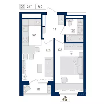 2-к кв. Башкортостан, Уфа бул. Яркий (36.3 м)