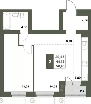 2-к кв. Башкортостан, Уфимский район, с. Миловка  (50.1 м)