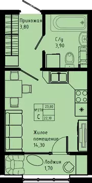 Квартира-студия: Коммунар, Железнодорожная улица, 41к3 (23.8 м)